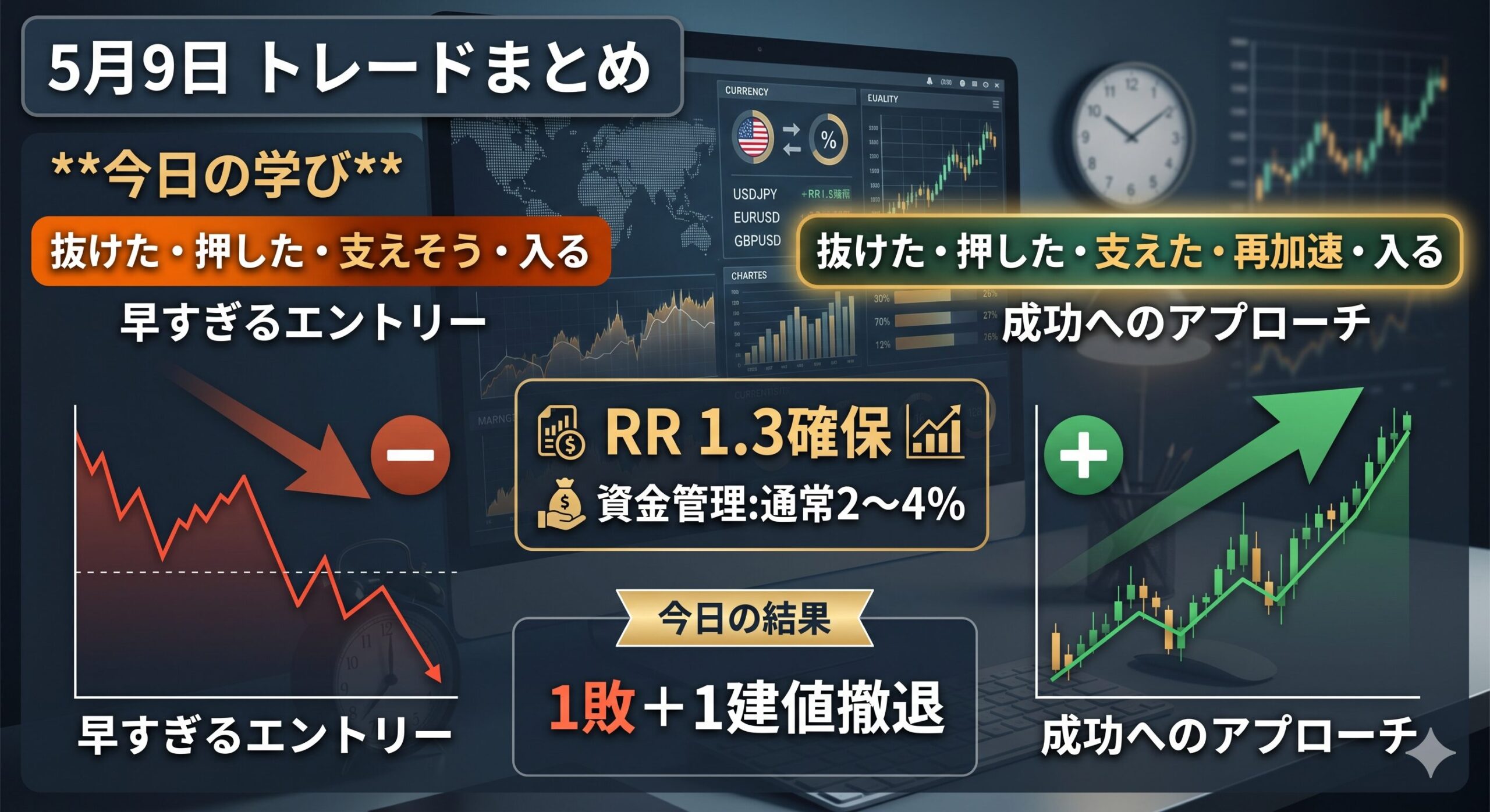 5月9日トレードまとめ｜1敗1建値撤退で見えた課題