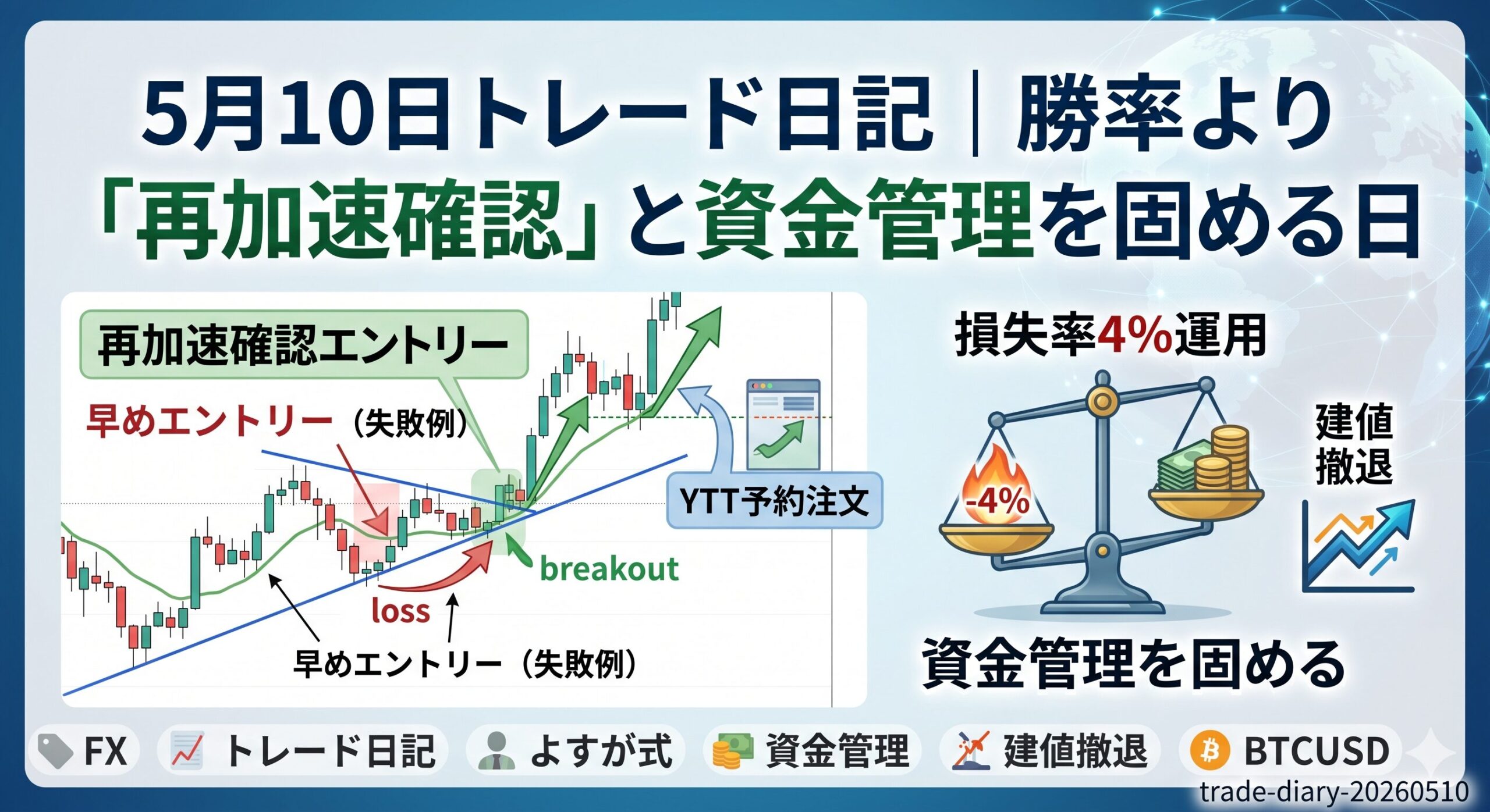 5月10日トレード日記｜勝率より「再加速確認」と資金管理を固める日